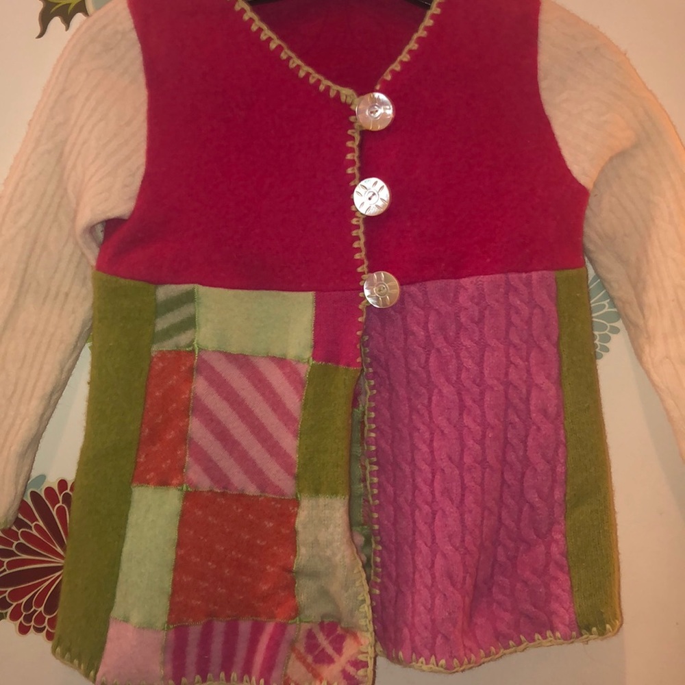 Bohemian Girl Sweater Coat sz 7 Green Sleeve - Picture 3 of 7